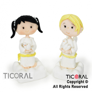ADORNO NENA O NENE DE COMUNION CON PALOMA PORCELANA FRIA x 1